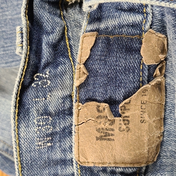 MOSSIMO 30x29 VINTAGE FADED DISTRESSED DENIM BLUE MENS TOTAL FLEX JEANS - Picture 7 of 8